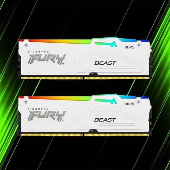 رم کینگستون FURY Beast DDR5 64GB 32GBx2 5200MHz RGB White CL40